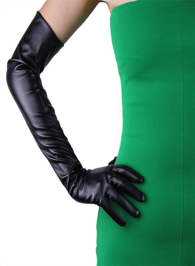 DooWay Black Opera Length Gloves 23-inch TOUCHSCREEN Faux Leather PU Unlined Full Finger Gloves - Image 3